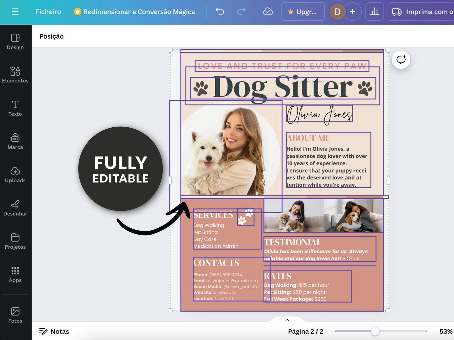 Dog Sitter Resume Template - Editable Canva Design
