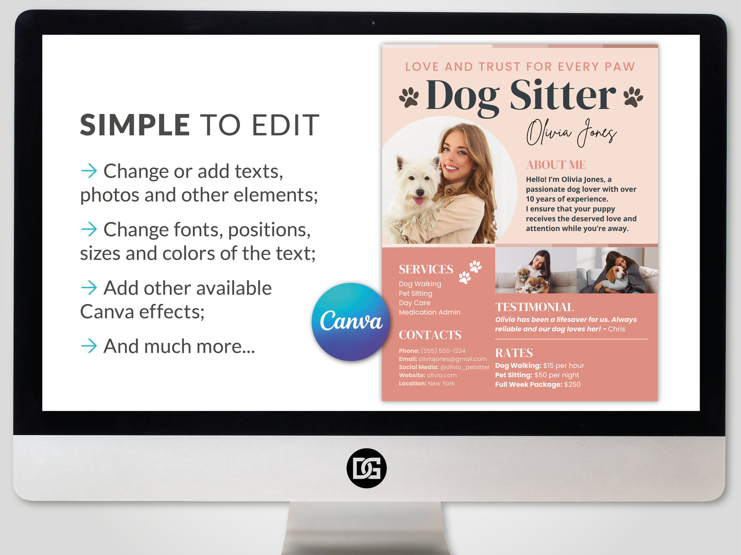 Dog Sitter Resume Template - Editable Canva Design