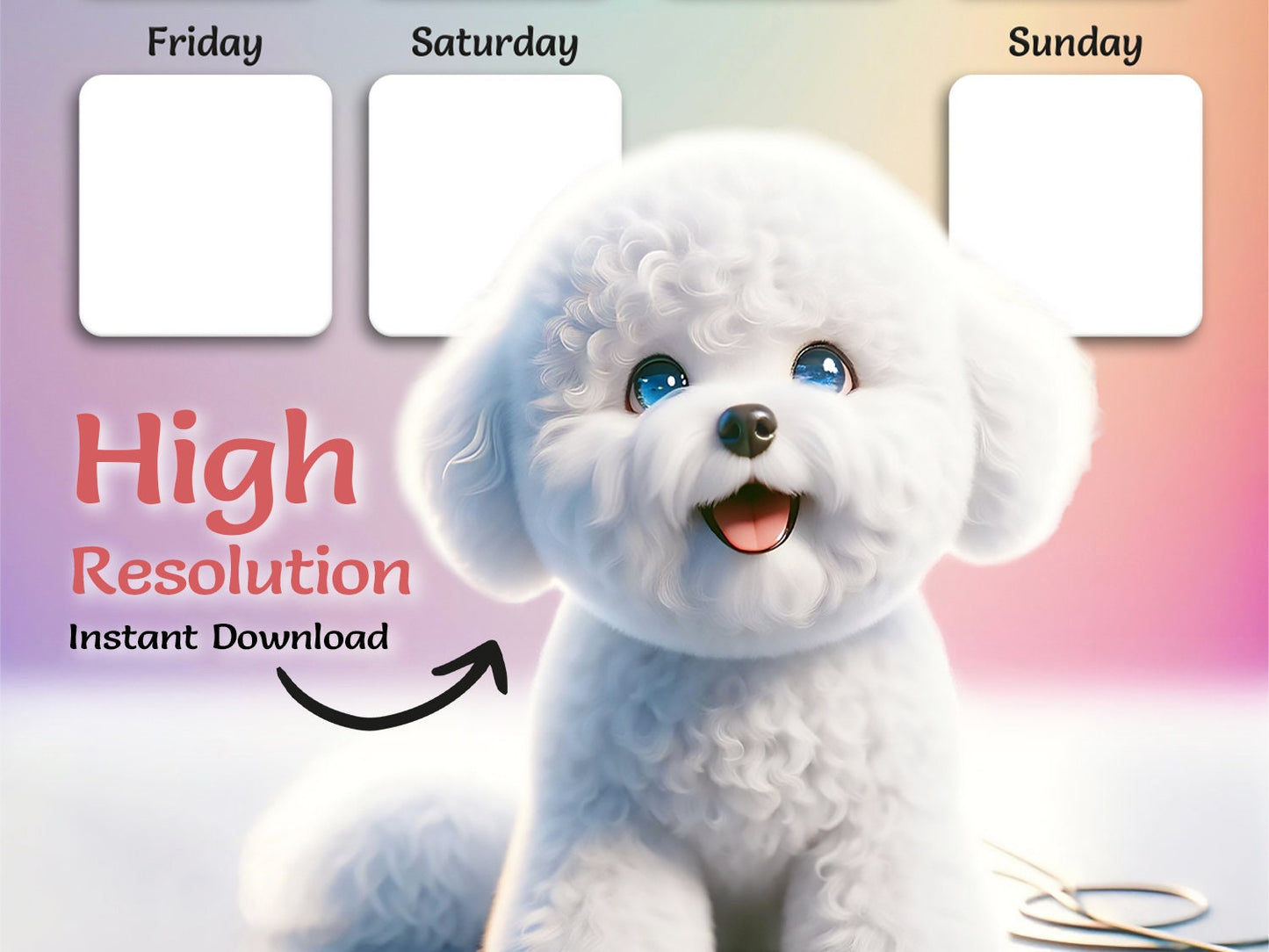 Bichon Frise Dog walking planner Weekly schedule for family, Planner Sheet for dog walking, Dog lover gift, printable for family gift home
