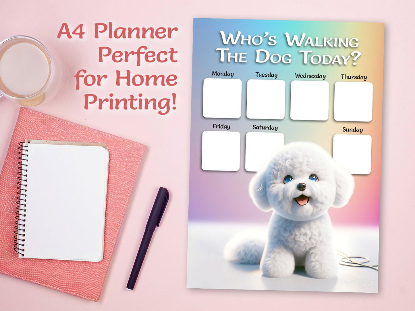 Bichon Frise Dog walking planner Weekly schedule for family, Planner Sheet for dog walking, Dog lover gift, printable for family gift home