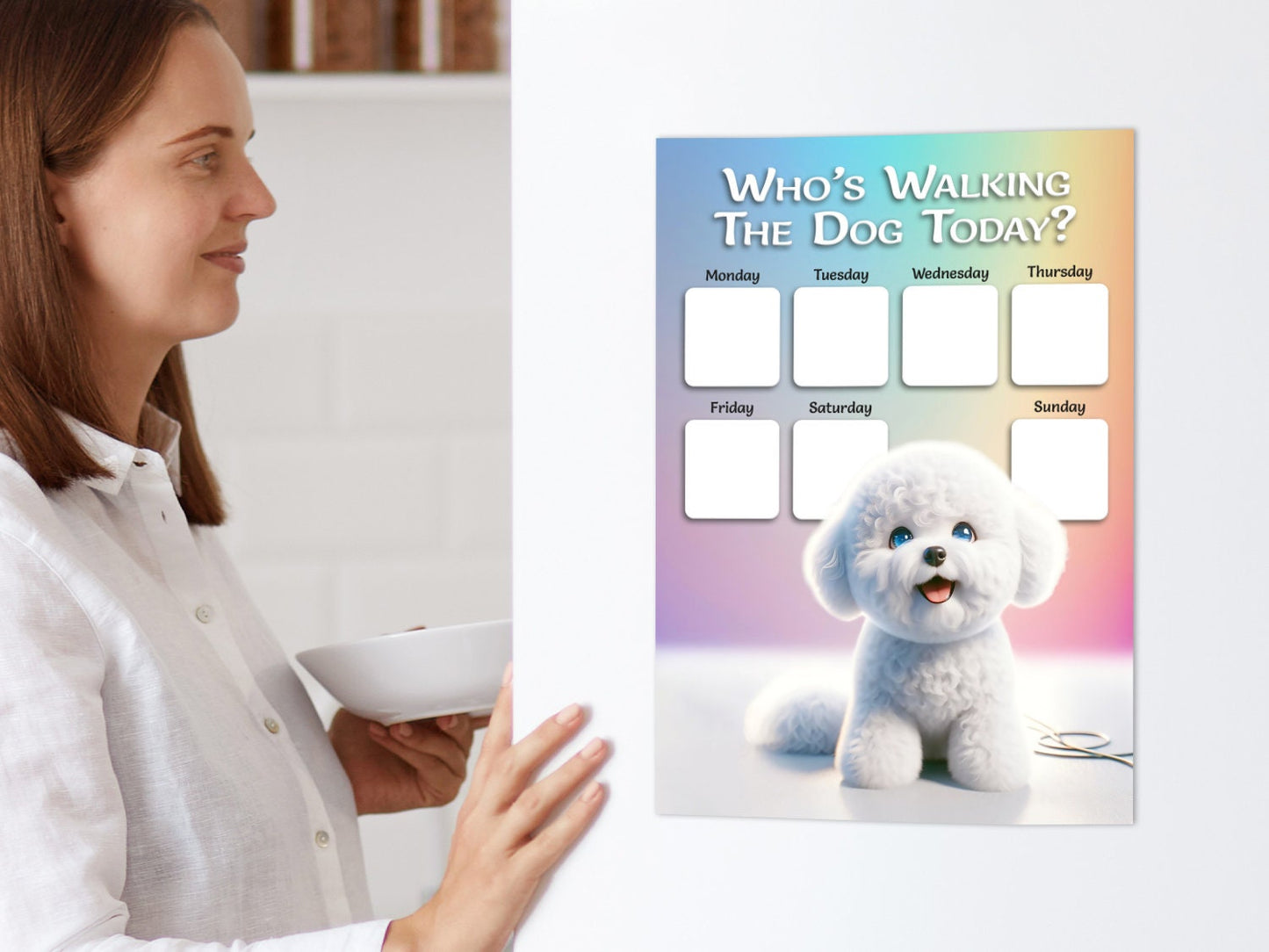 Bichon Frise Dog walking planner Weekly schedule for family, Planner Sheet for dog walking, Dog lover gift, printable for family gift home