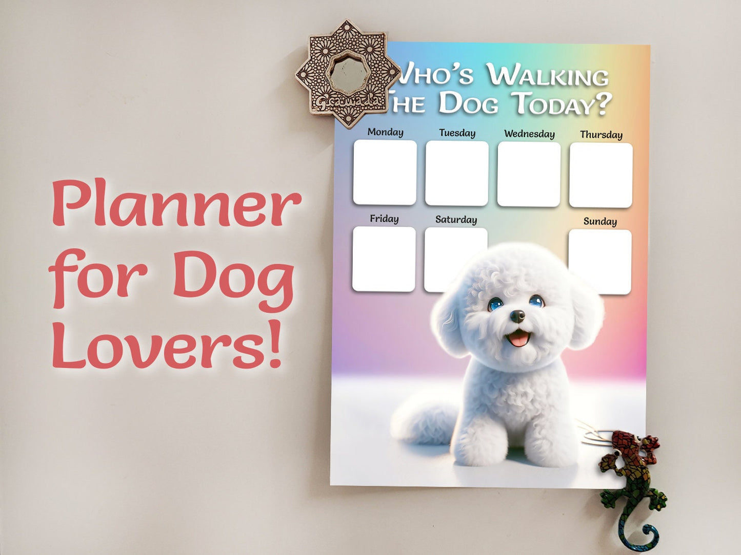 Bichon Frise Dog walking planner Weekly schedule for family, Planner Sheet for dog walking, Dog lover gift, printable for family gift home