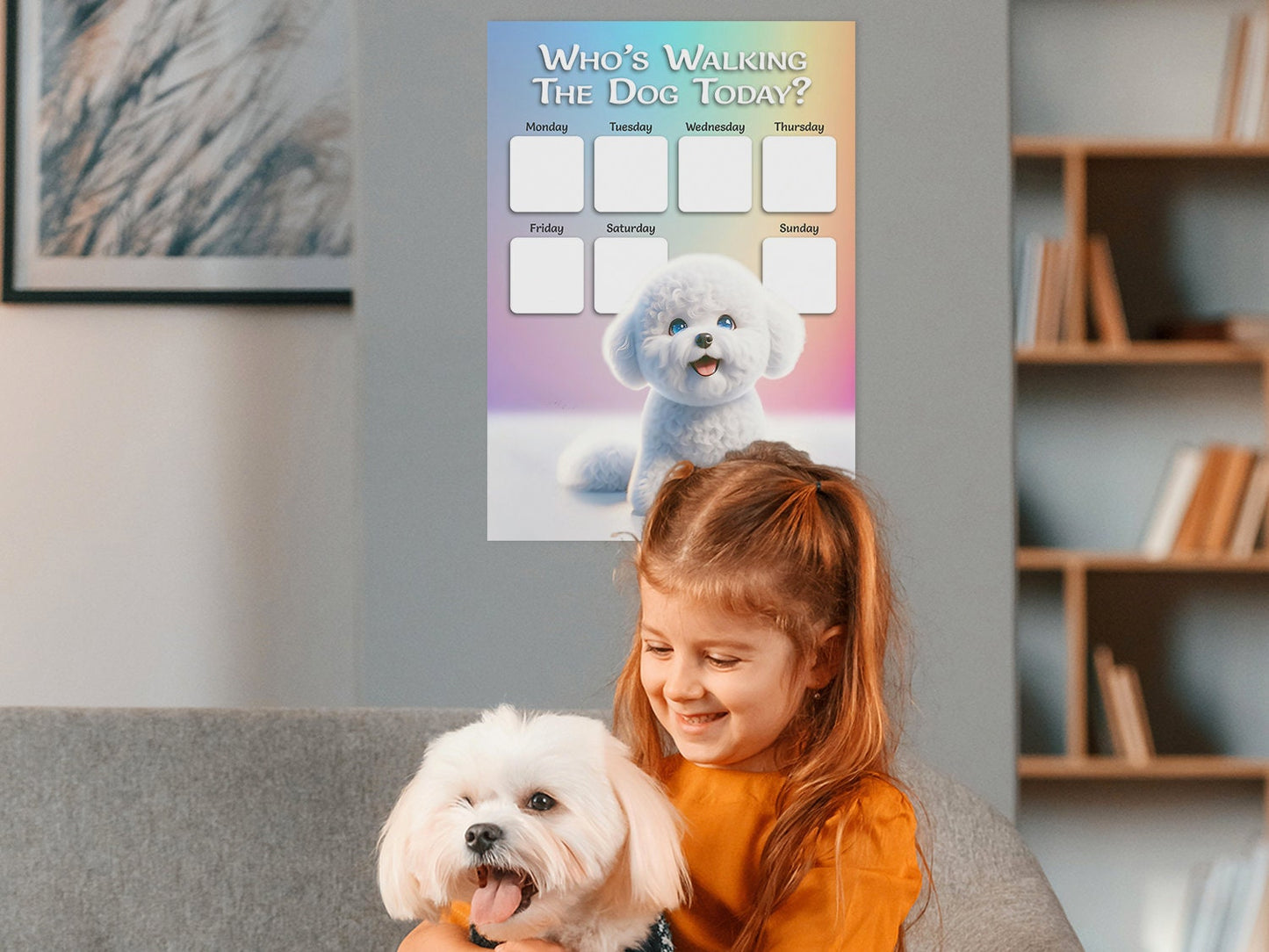 Bichon Frise Dog walking planner Weekly schedule for family, Planner Sheet for dog walking, Dog lover gift, printable for family gift home