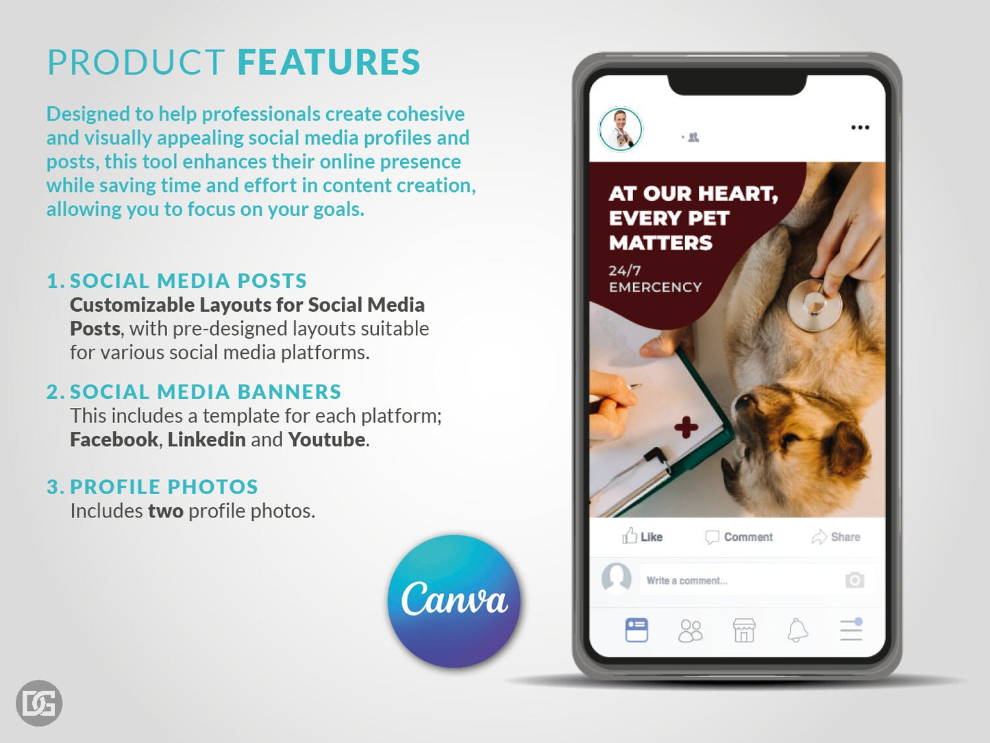 Editable Canva template, DIY social media kit Canva design, Linkedin YouTube Facebook templates, customizable banner posts and profile photo