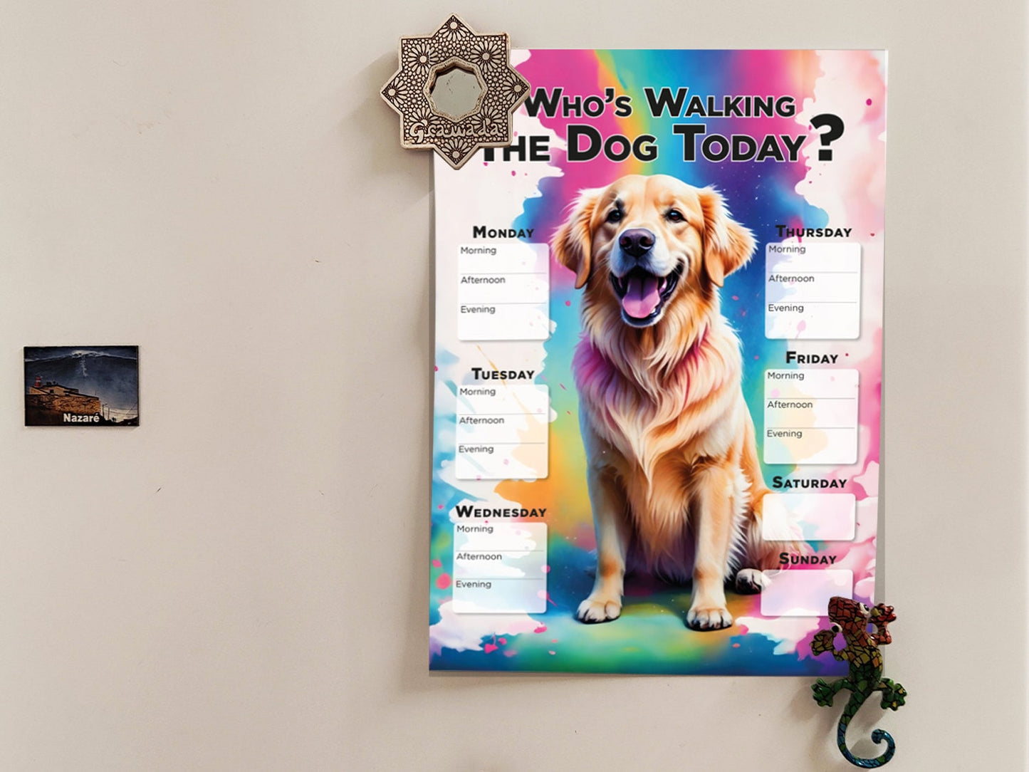 Printable Golden Retriever Dog weekly walking planner schedule, Planner Sheet for dog walking, Dog lover gift, family gift home kitchen fun