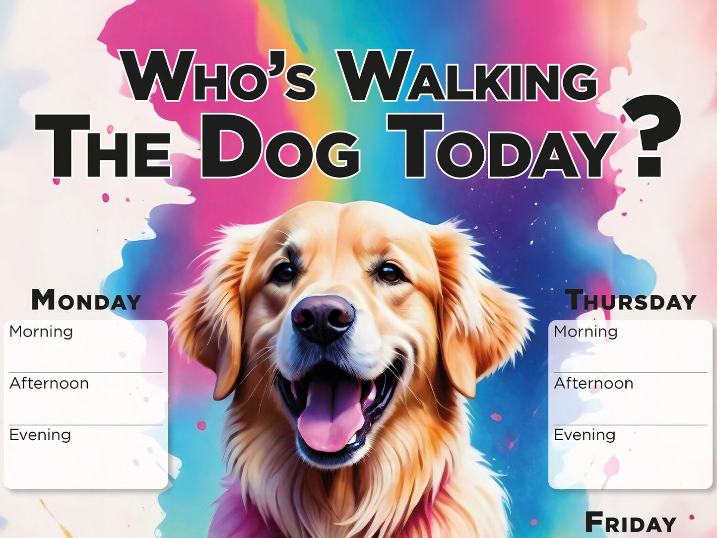 Printable Golden Retriever Dog weekly walking planner schedule, Planner Sheet for dog walking, Dog lover gift, family gift home kitchen fun