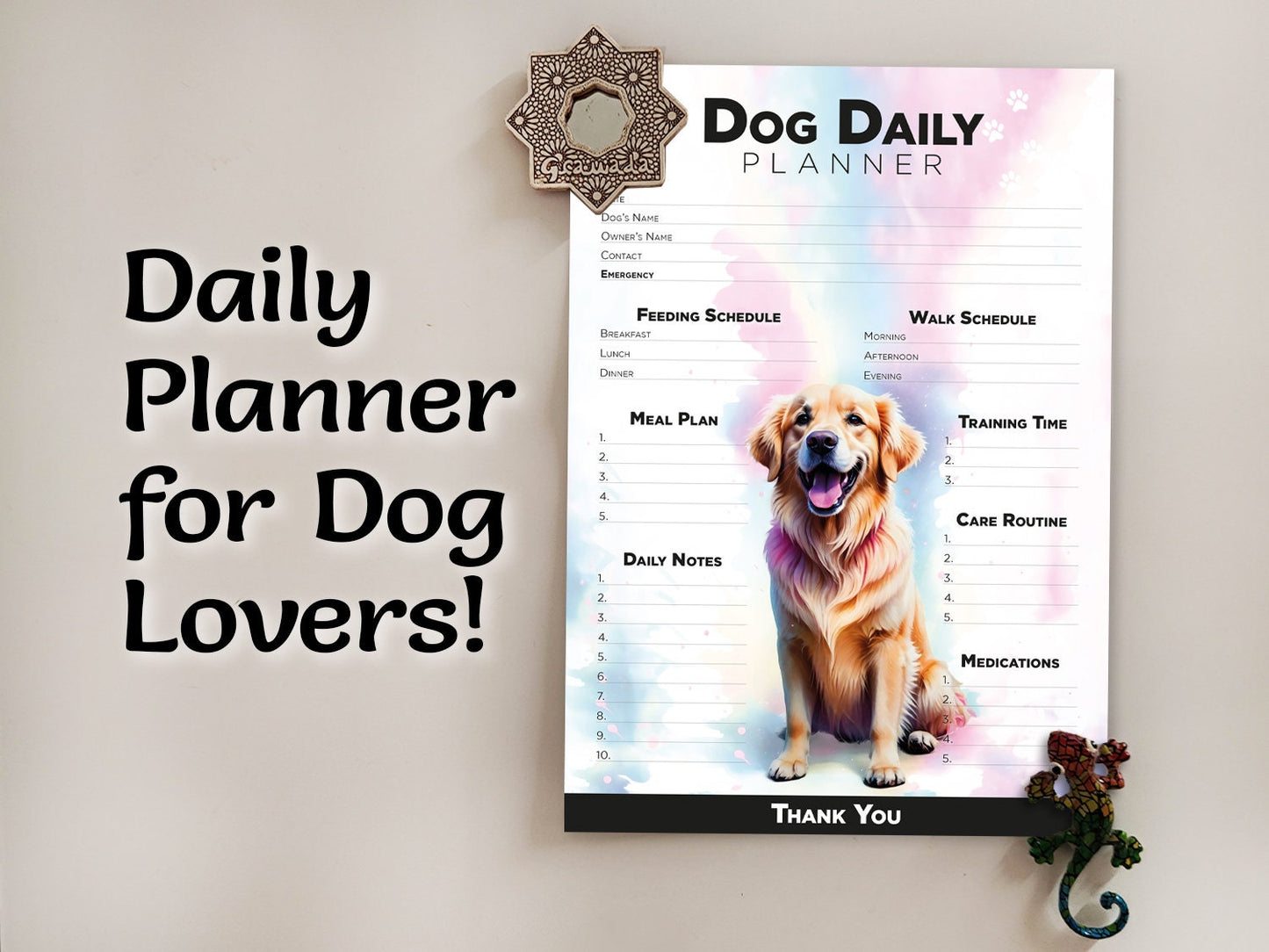 Editable Printable and Digital use Golden Retriever Dog Daily planner schedule Planner Sheet PDF dog tasks, Dog lover, dog sitting gift home