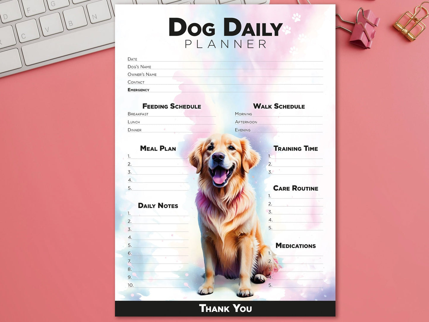 Dog daily planner digital editable printable