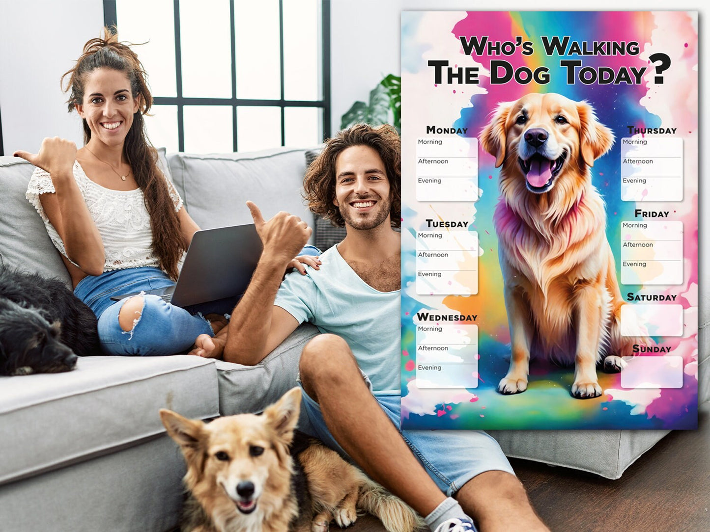 Printable Golden Retriever Dog weekly walking planner schedule, Planner Sheet for dog walking, Dog lover gift, family gift home kitchen fun