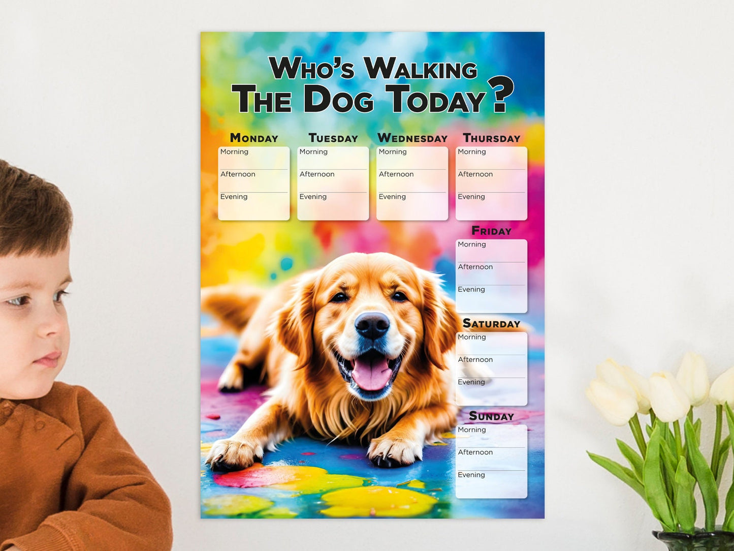 Printable planner Walking Dog weekly schedule, Planner Sheet for dog walking Dog lover gift family organizer planner family Golden Retriever
