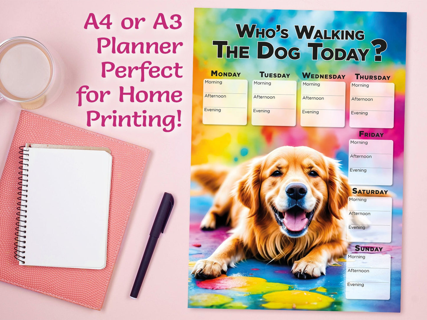Printable planner Walking Dog weekly schedule, Planner Sheet for dog walking Dog lover gift family organizer planner family Golden Retriever