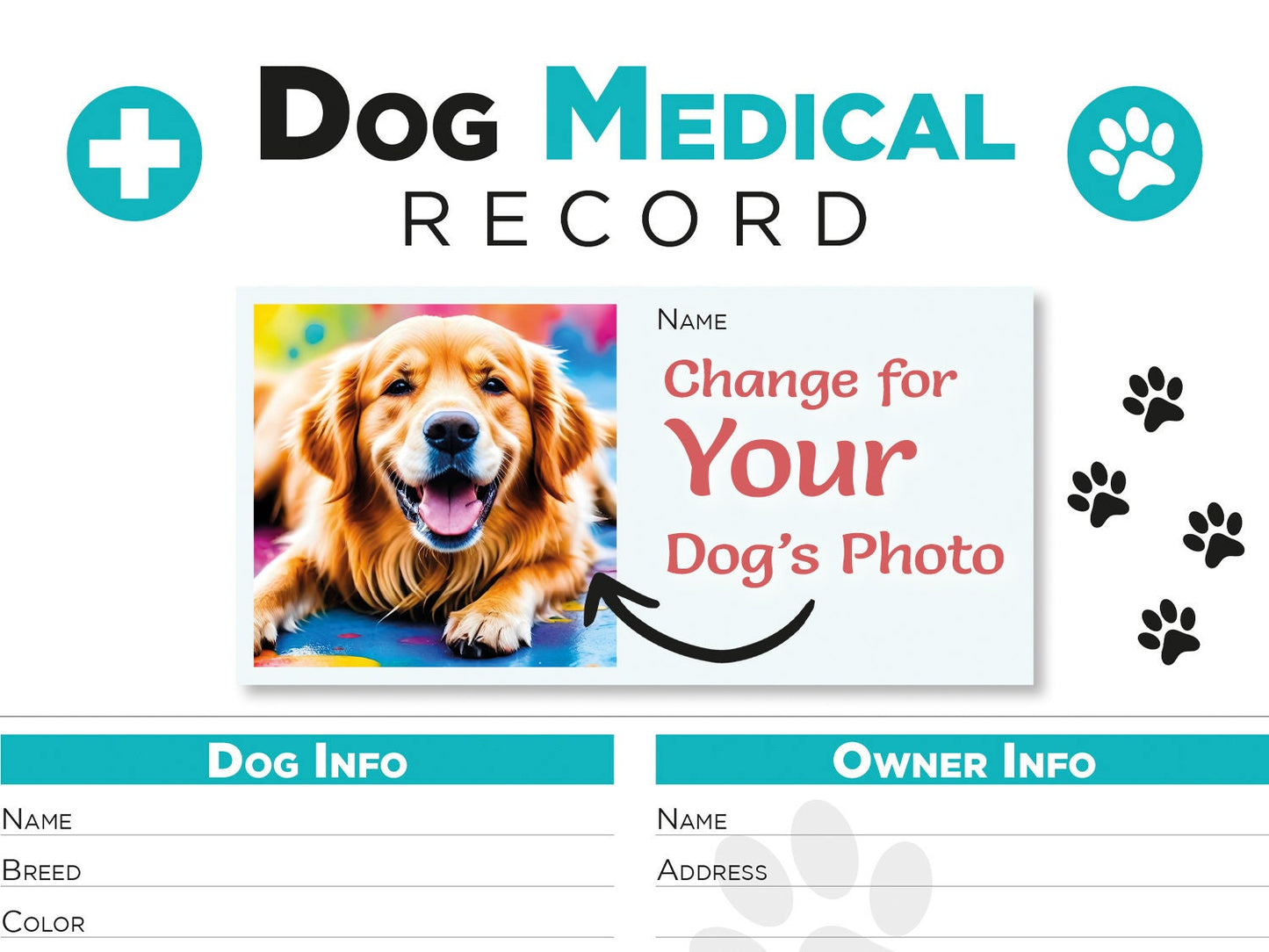 Editable Printable and Digital use Dog Medical Record schedule Planner Sheet PDF Vet Health Tracker, Manual Fulfillment, Dog sitting gift