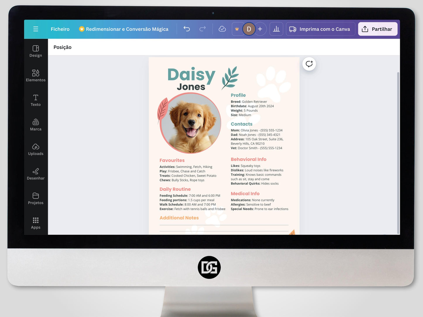 Pet Profile CANVA Template Printable Instant Digital Download Pet Sitter Notes, dog Information pet Printable Notes dog sitting puppy care