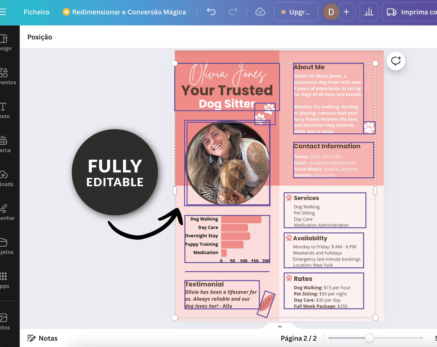 Fully editable Dog Sitter Kit Profile notes CANVA Template resume editable Professional Pet Care Services Resume custom Media Kit dog sitting Pet Sitting