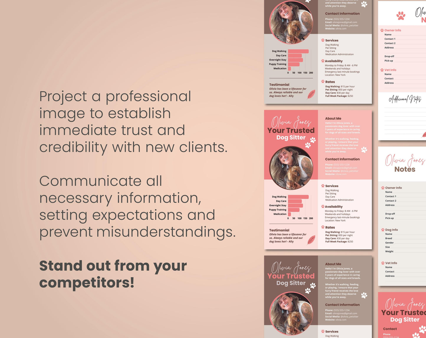 Project a professional image. Dog Sitter Kit Profile notes CANVA Template resume editable Professional Pet Care Services Resume custom Media Kit dog sitting Pet Sitting