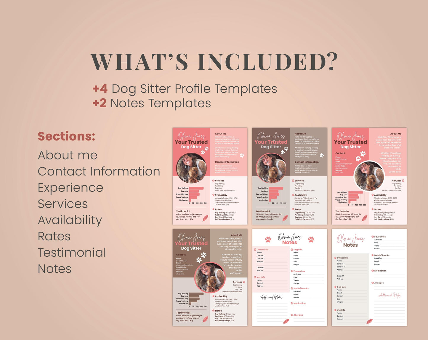 What's included. Dog Sitter Kit Profile notes CANVA Template resume editable Professional Pet Care Services Resume custom Media Kit dog sitting Pet Sitting