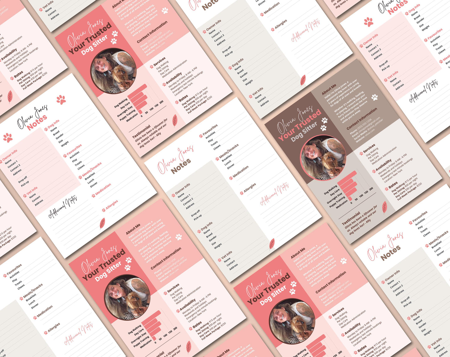 Dog Sitter Kit Profile notes CANVA Template resume editable Professional Pet Care Services Resume custom Media Kit dog sitting Pet Sitting