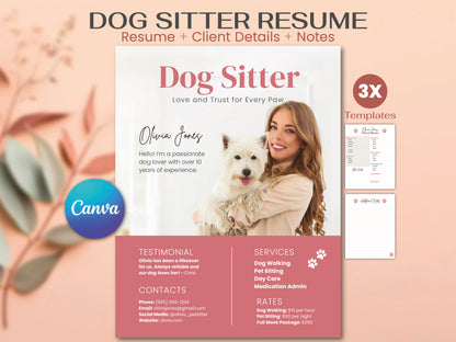 Dog Sitter Resume Kit - Professional Canva Template