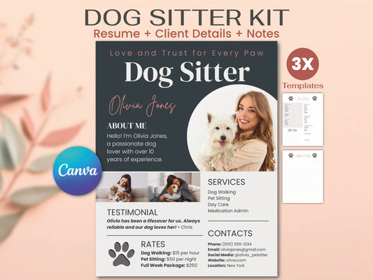 Dog Sitter Profile Canva Editable Template