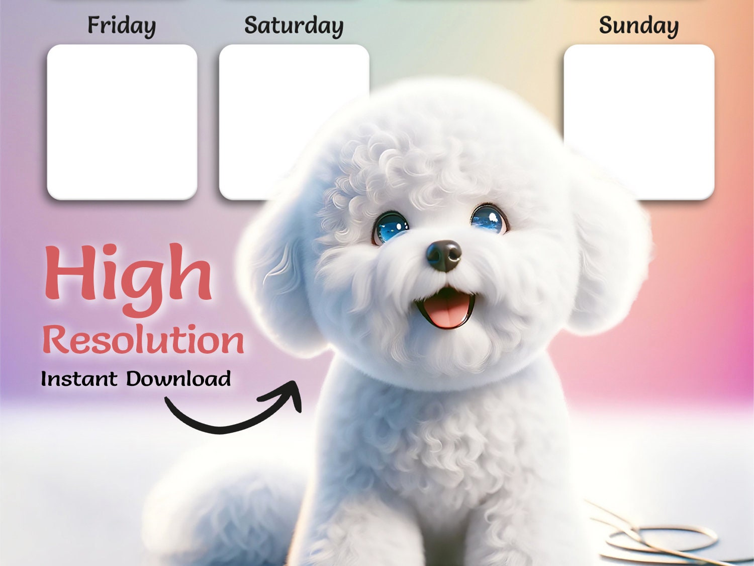 Bichon Frise Dog walking planner Weekly schedule for family, Planner Sheet for dog walking, Dog lover gift, printable for family gift home