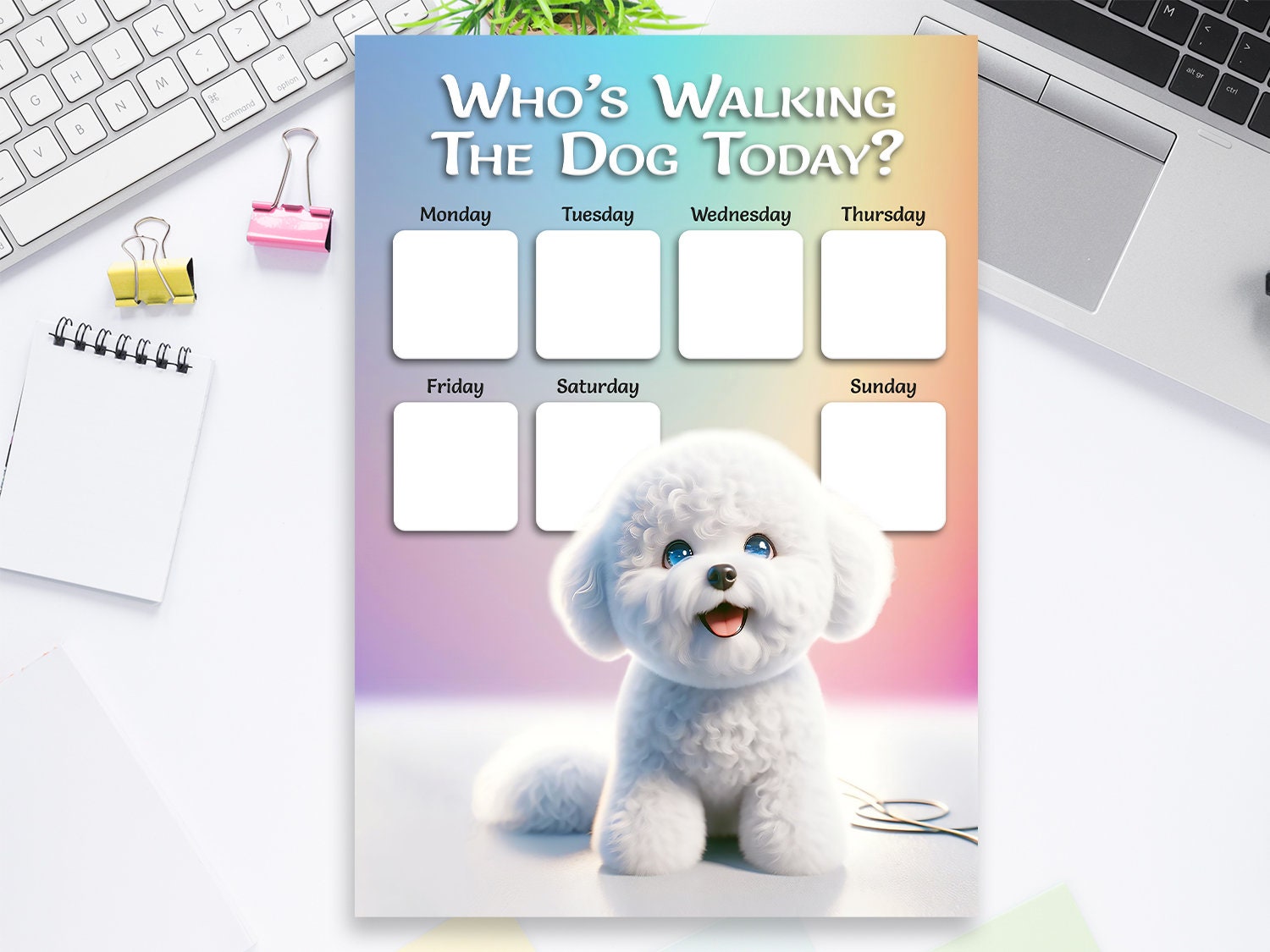 Bichon Frise Dog walking planner Weekly schedule for family, Planner Sheet for dog walking, Dog lover gift, printable for family gift home