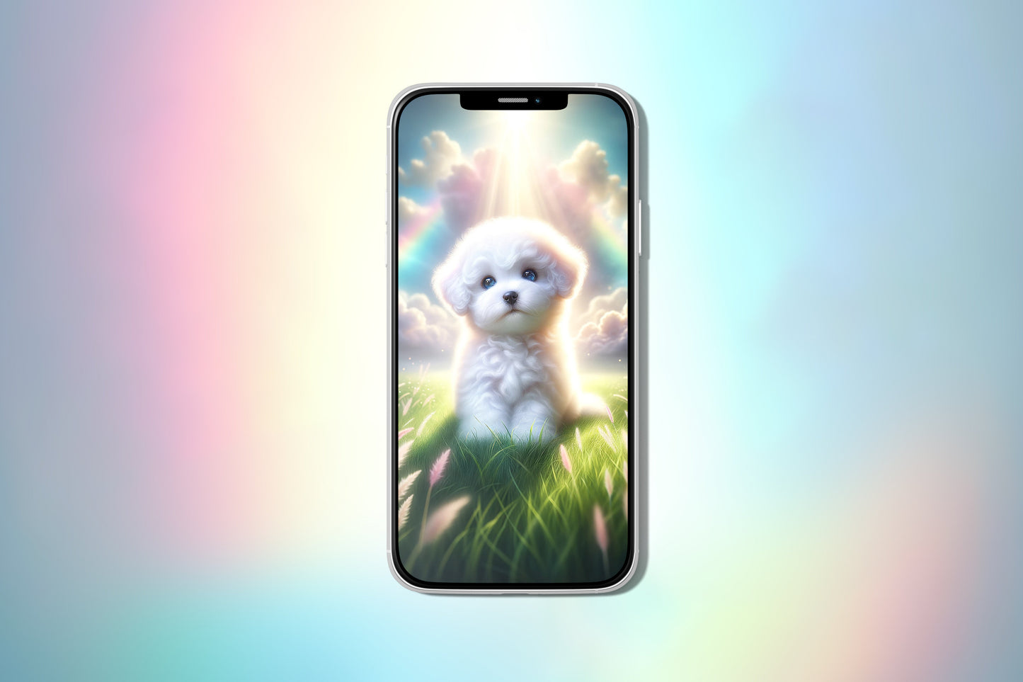 Bichon Frise Puppy - iPhone wallpaper cute puppy dog lovers animal screen smartphone pet background art modern contemporary fluffy portrait