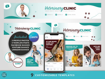 Editable Canva template, DIY social media kit Canva design, Linkedin YouTube Facebook templates, customizable banner posts and profile photo