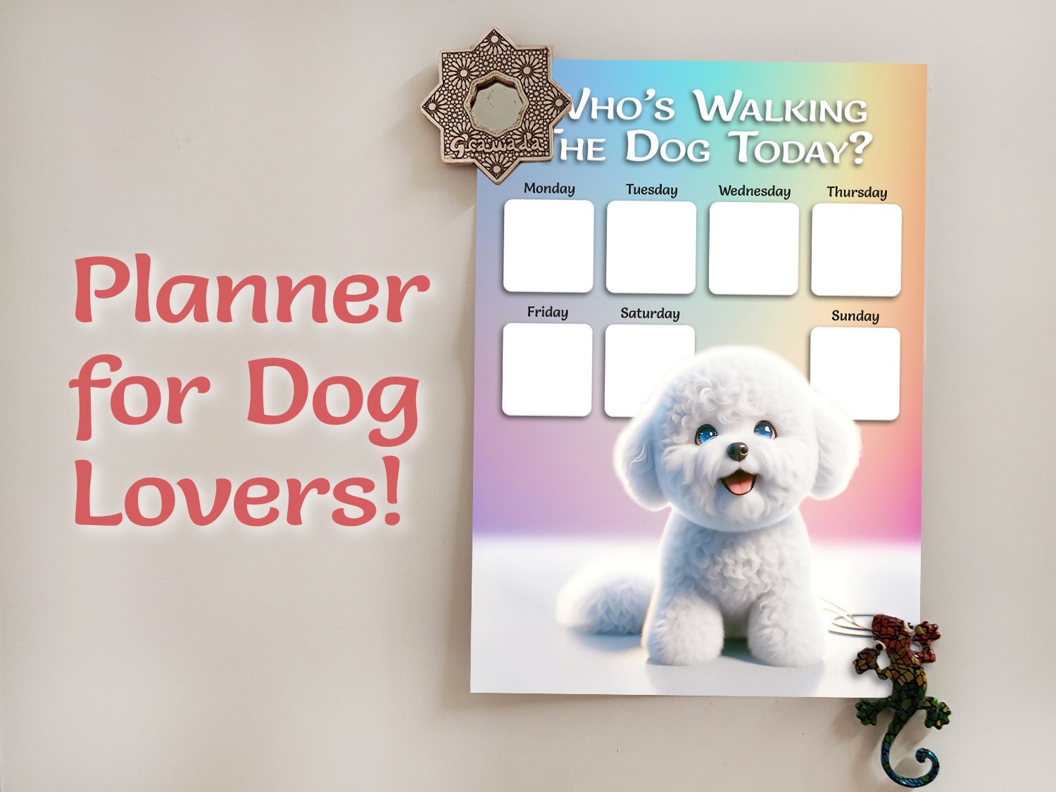 Bichon Frise Dog walking planner Weekly schedule for family, Planner Sheet for dog walking, Dog lover gift, printable for family gift home