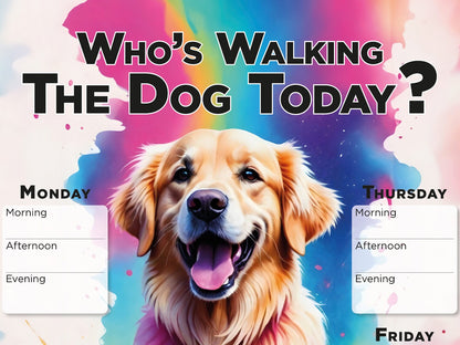 Printable Golden Retriever Dog weekly walking planner schedule, Planner Sheet for dog walking, Dog lover gift, family gift home kitchen fun