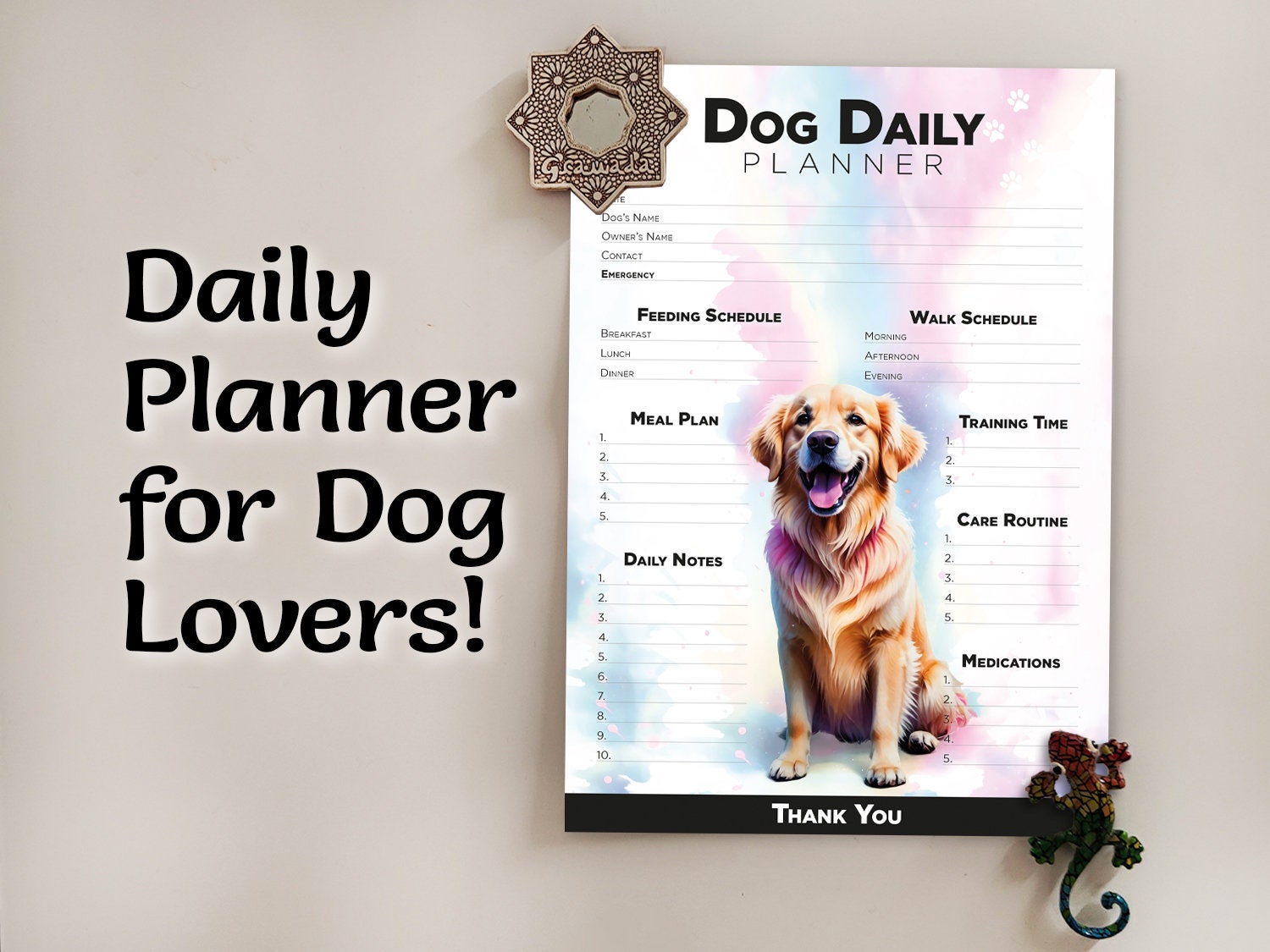 Editable Printable and Digital use Golden Retriever Dog Daily planner schedule Planner Sheet PDF dog tasks, Dog lover, dog sitting gift home