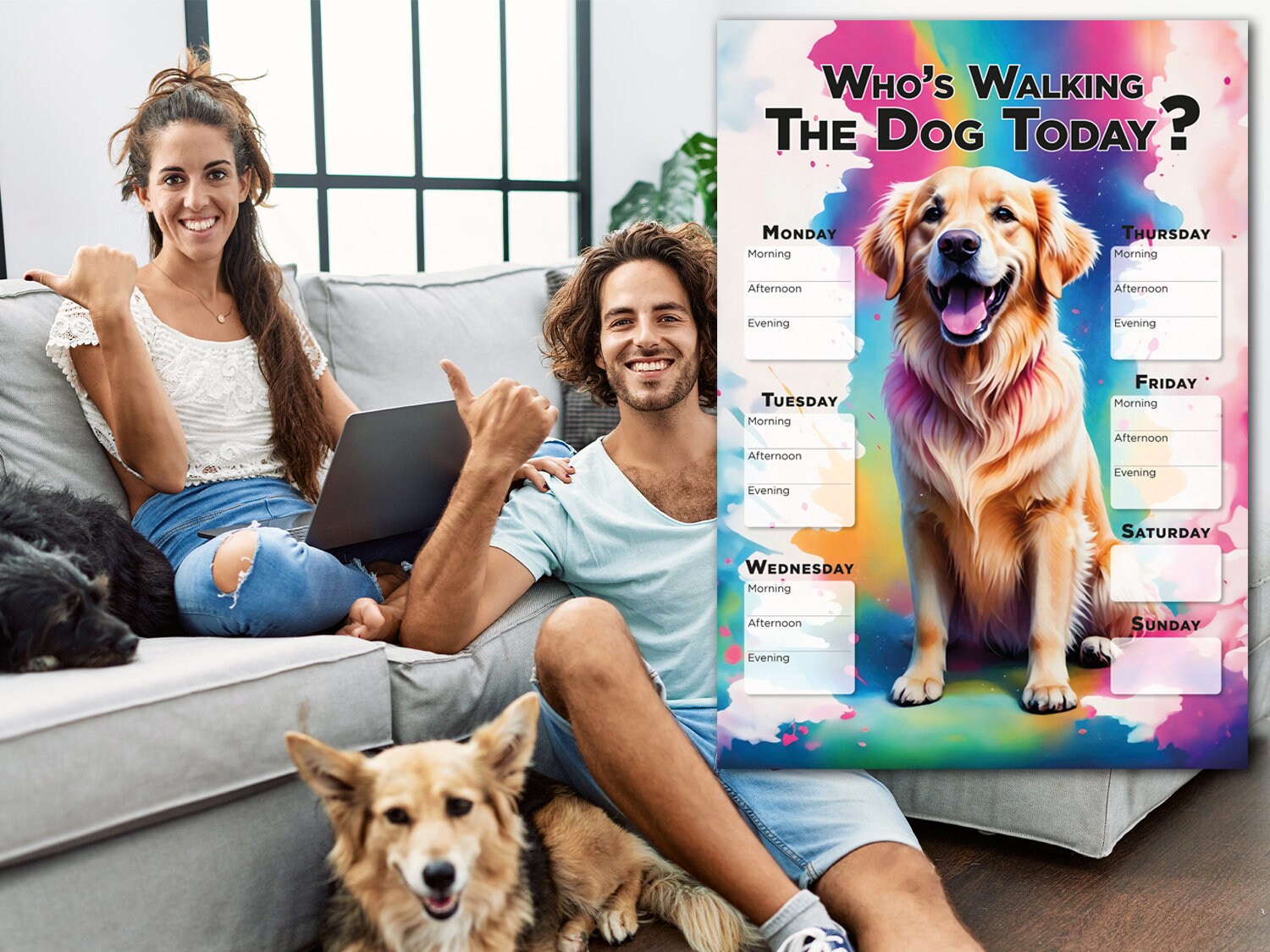 Printable Golden Retriever Dog weekly walking planner schedule, Planner Sheet for dog walking, Dog lover gift, family gift home kitchen fun