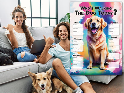 Printable Golden Retriever Dog weekly walking planner schedule, Planner Sheet for dog walking, Dog lover gift, family gift home kitchen fun