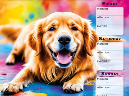 Printable planner Walking Dog weekly schedule, Planner Sheet for dog walking Dog lover gift family organizer planner family Golden Retriever