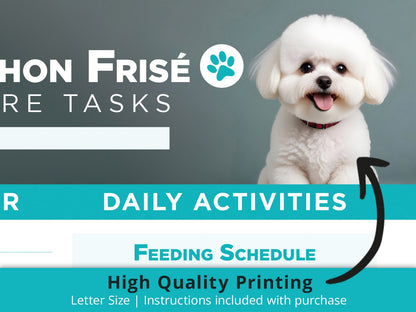 Bichon Frise Care Schedule printable and digital planner for vet visits care organizer grooming walks nail pet sitting tracker perfect gift