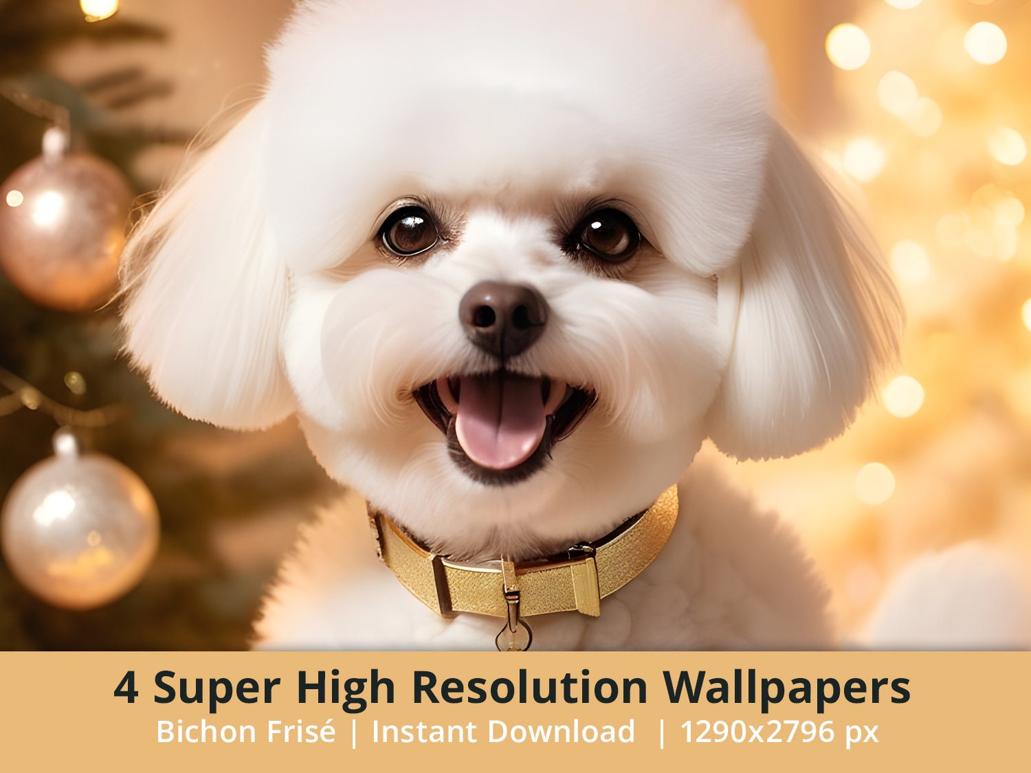 Bichon Frise Puppy Christmas Theme - iPhone wallpaper cute puppy dog lovers screen smartphone Christmas bundle wallpaper art background