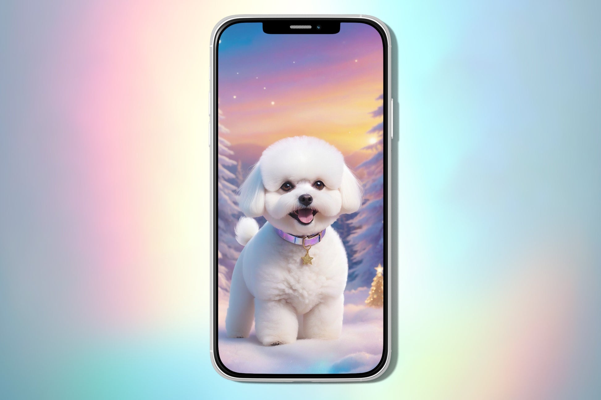 Bichon Frise Puppy Christmas Theme - iPhone wallpaper cute puppy dog lovers screen smartphone Christmas bundle wallpaper art background