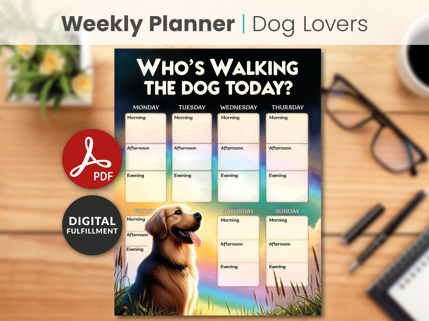 Dog Weekly Planner Pet sitting record walking training Printable Instant Digital Download pdf easy fulfillment Notes schedule care familly