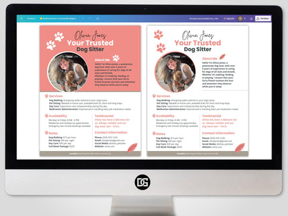 Dog Sitter Profile CANVA Template Customizable Professional Pet Care Services Brochure Digital Download custom dog sitting Pet Sitting Ad