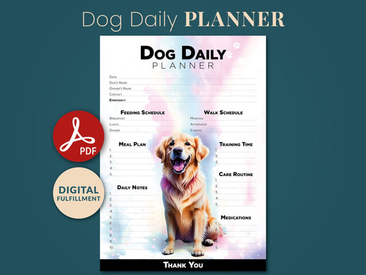 Editable Printable and Digital use Golden Retriever Dog Daily planner schedule Planner Sheet PDF dog tasks, Dog lover, dog sitting gift home