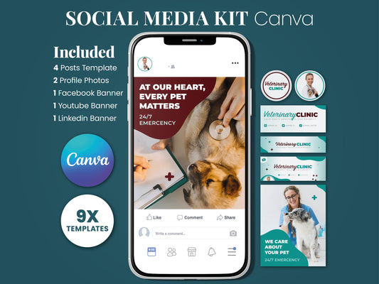 Editable Canva template, DIY social media kit Canva design, Linkedin YouTube Facebook templates, customizable banner posts and profile photo