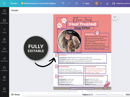 fully editable. Dog Sitter Profile CANVA Template Customizable Professional Pet Care Services Brochure Digital Download custom dog sitting Pet Sitting Ad