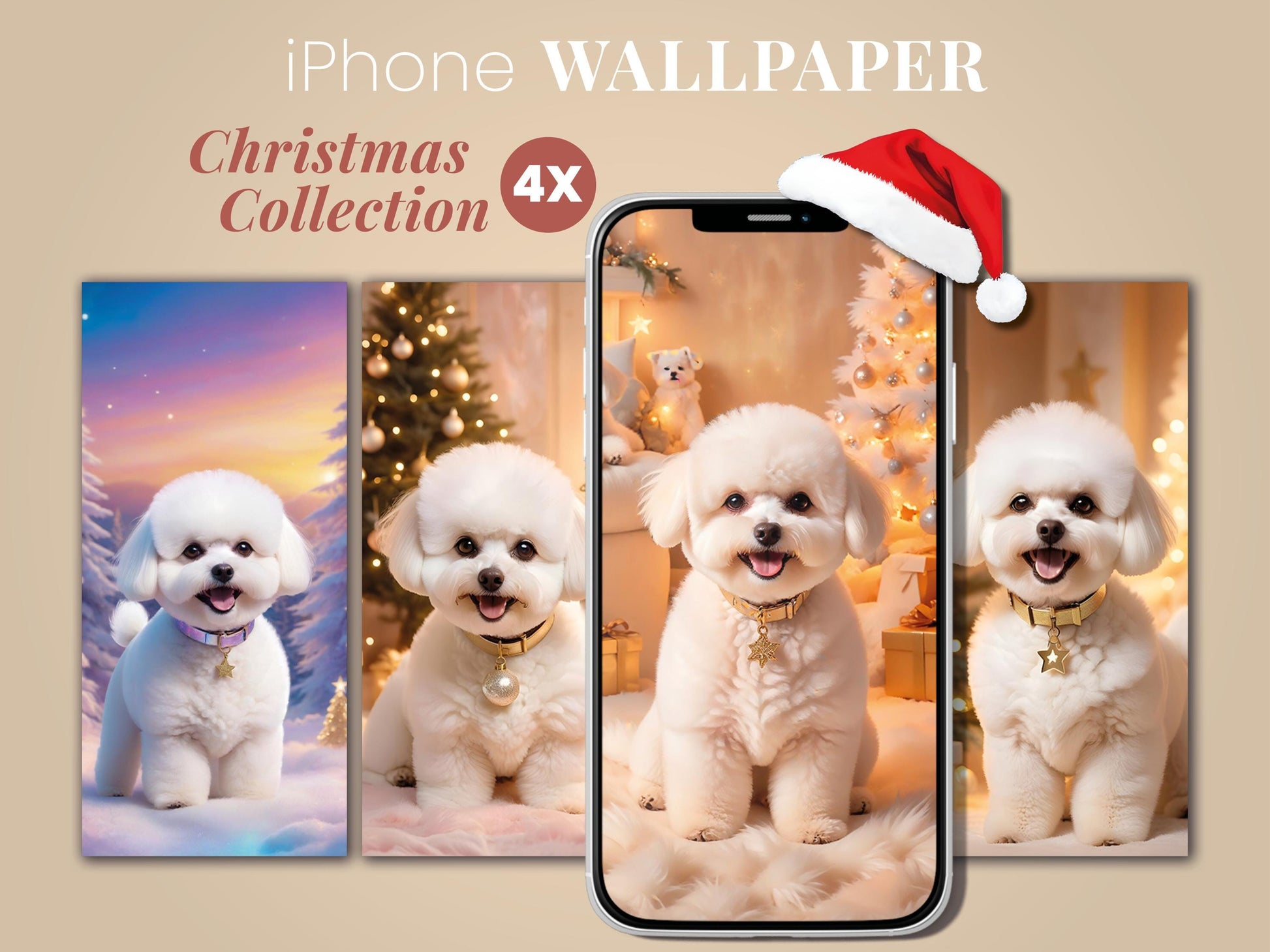 bichon frise christmas collection iphone wallpaper