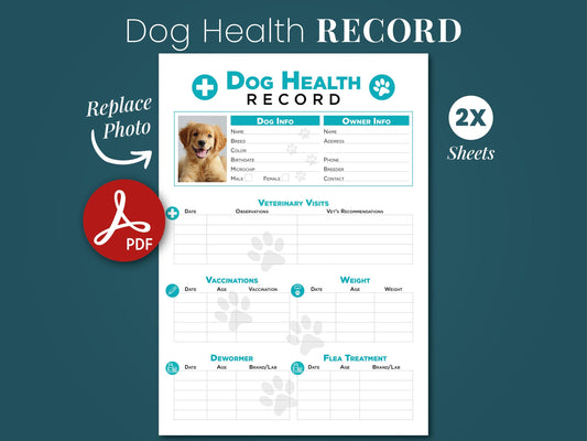 Dog Health Record Editable Digital and Printable vet schedule puppy Planner Sheet PDF care Tracker vaccination veterinary medication Notes