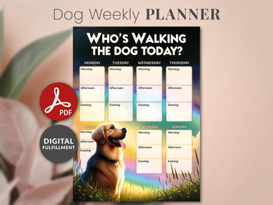 Dog Weekly Planner Pet sitting record walking training Printable Instant Digital Download pdf easy fulfillment Notes schedule care familly