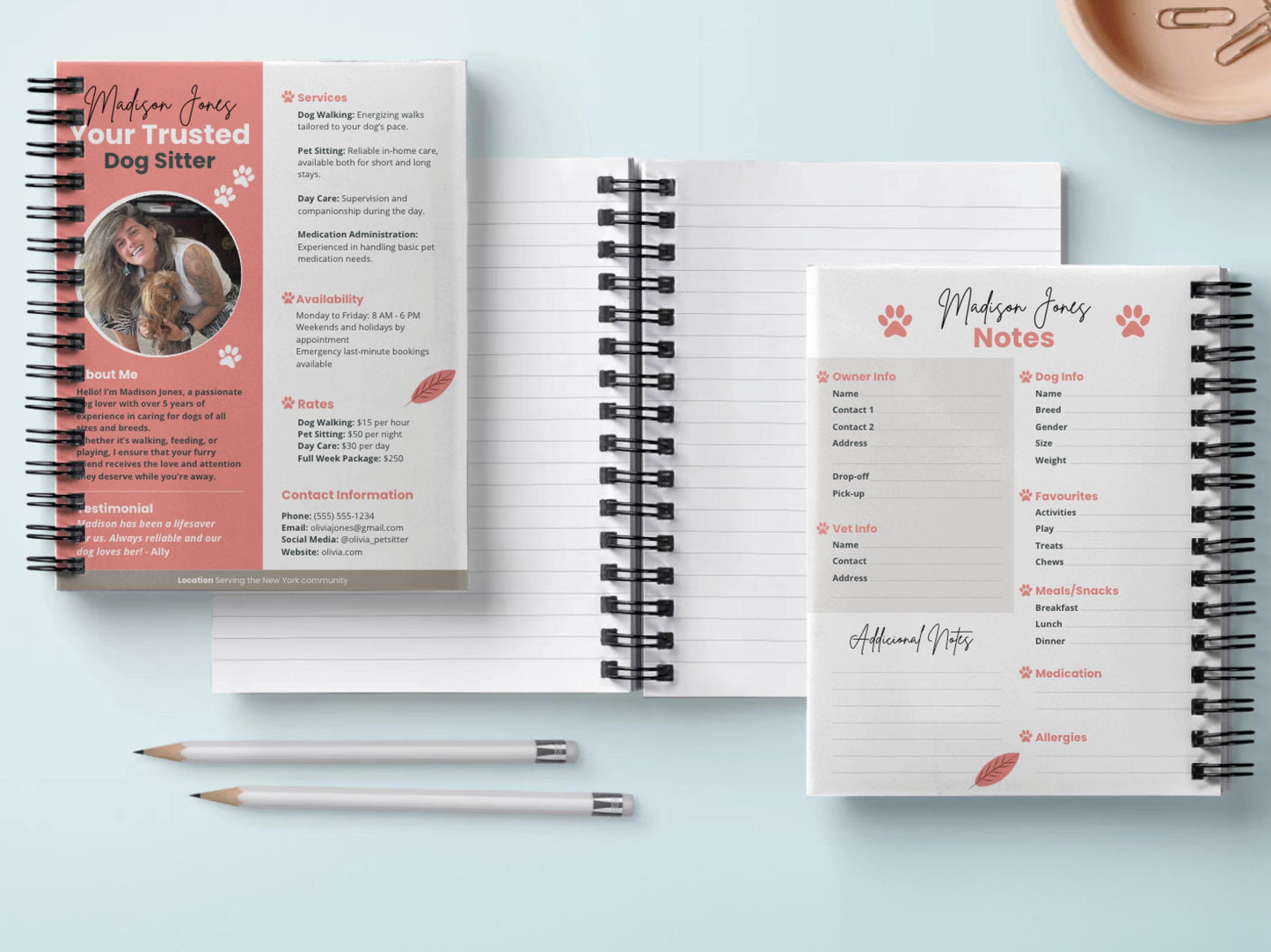 Kit Dog Sitter Resume and Notes CANVA Template editable Professional Pet Care Services Profile custom Media Kit dog sitting Pet Sitting Ad